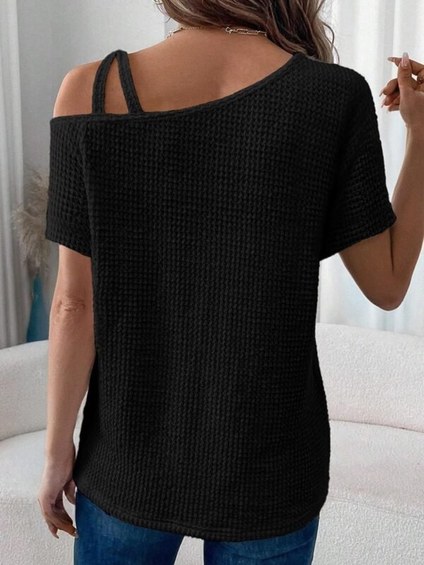 Ash Memory Asymmetrical Neck Short Sleeve T-Shirt - Image 8