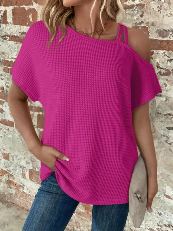 Ash Memory Asymmetrical Neck Short Sleeve T-Shirt - Image 3