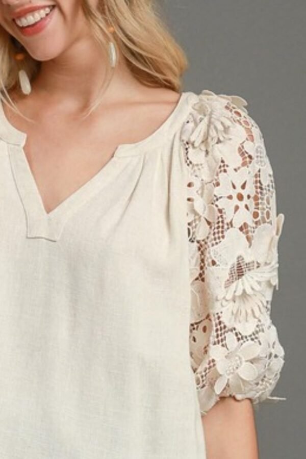 Umgee Full Size French Terry Boxy Cut Top with 3D Floral Sleeve Plus Size - Image 2