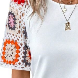 SYNZ Geometric Round Neck Short Sleeve Blouse