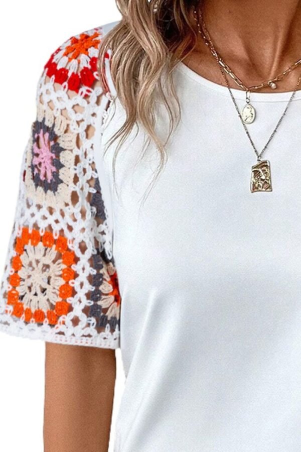 SYNZ Geometric Round Neck Short Sleeve Blouse