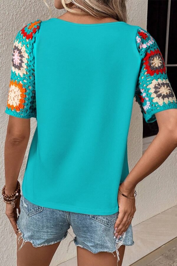 SYNZ Geometric Round Neck Short Sleeve Blouse - Image 8
