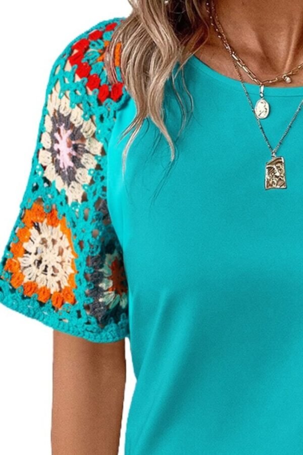 SYNZ Geometric Round Neck Short Sleeve Blouse - Image 7