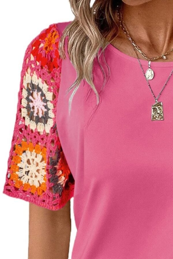 SYNZ Geometric Round Neck Short Sleeve Blouse - Image 4