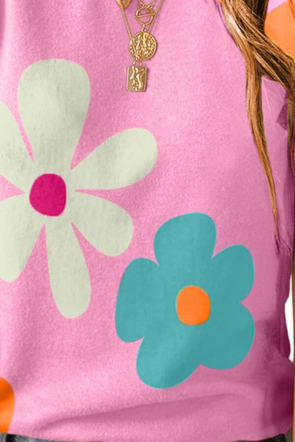 SYNZ Flower Round Neck Short Sleeve Blouse - Image 3