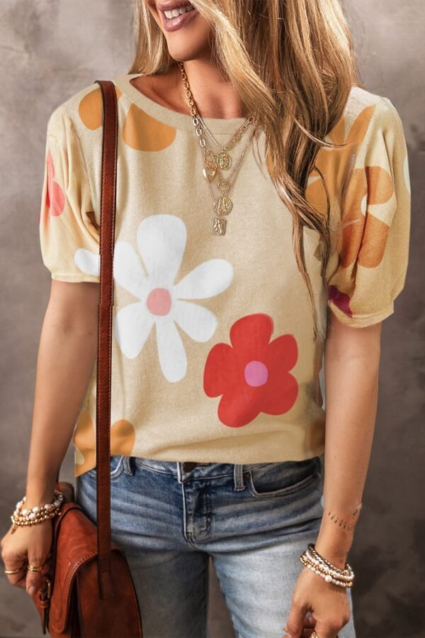 SYNZ Flower Round Neck Short Sleeve Blouse - Image 12