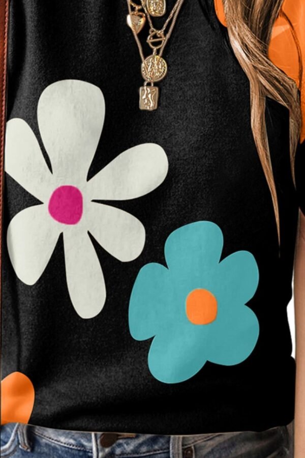 SYNZ Flower Round Neck Short Sleeve Blouse - Image 4