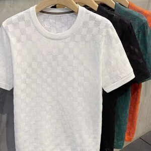 Vivid Style Men's Full Size Checkered Round Neck Short Sleeve T-Shirt Plus Size