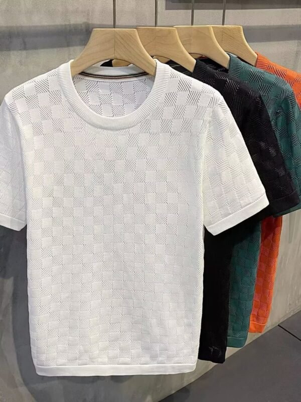 Vivid Style Men's Full Size Checkered Round Neck Short Sleeve T-Shirt Plus Size