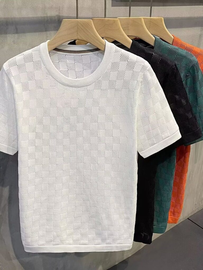 Vivid Style Men's Full Size Checkered Round Neck Short Sleeve T-Shirt Plus Size