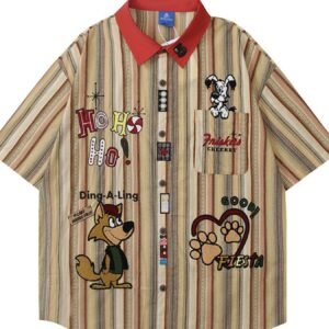 ApexGear Men's Cartoon Character Striped Shirt with Contrast Collar
