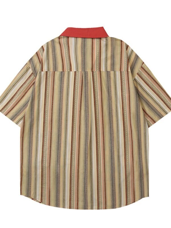 ApexGear Men's Cartoon Character Striped Shirt with Contrast Collar - Image 2