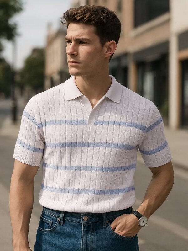 Full Size Striped Short Sleeve Polo Plus Size - Image 4