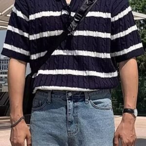 Full Size Striped Short Sleeve Polo Plus Size