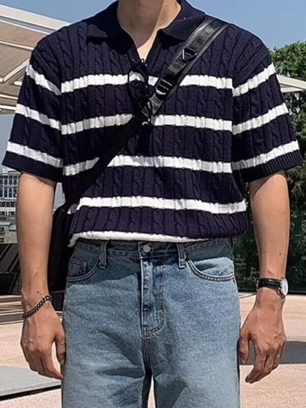 Full Size Striped Short Sleeve Polo Plus Size