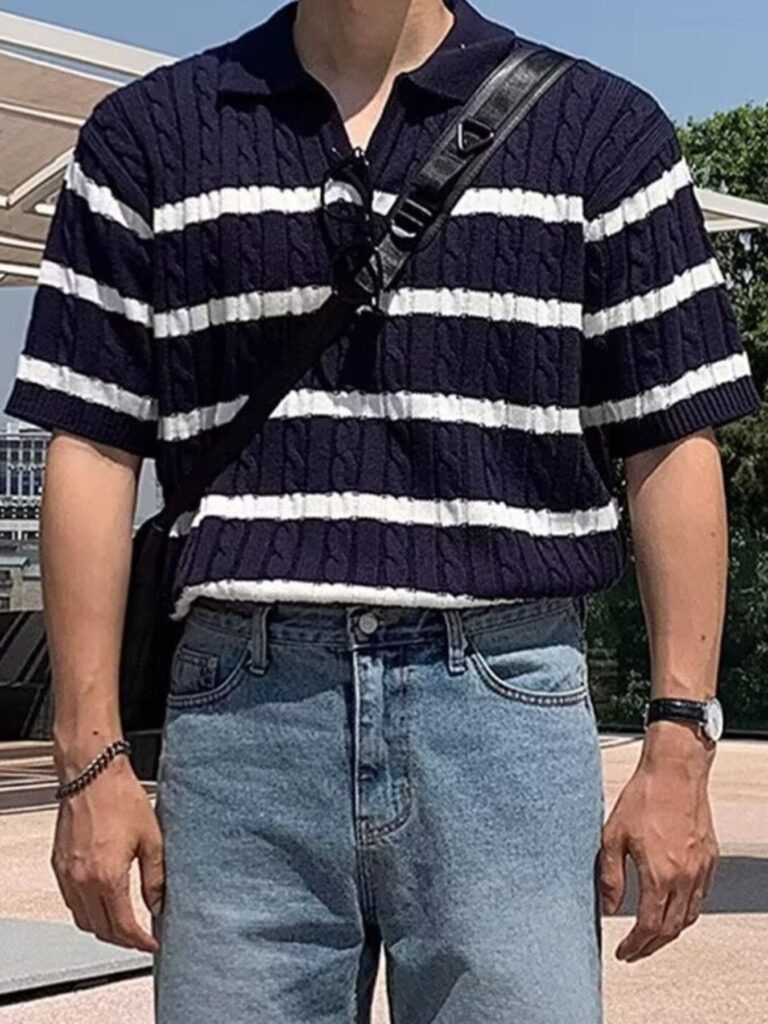 Full Size Striped Short Sleeve Polo Plus Size