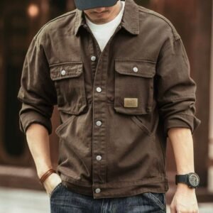 MightWear Men's Washed Collared Light Neck Cargo Jacket