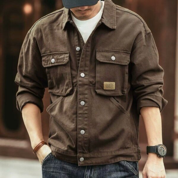 MightWear Men's Washed Collared Light Neck Cargo Jacket