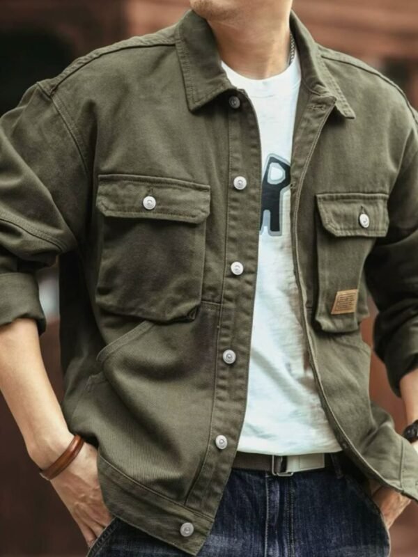 MightWear Men's Washed Collared Light Neck Cargo Jacket - Image 4