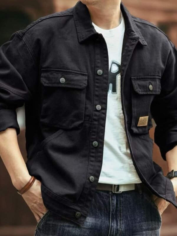 MightWear Men's Washed Collared Light Neck Cargo Jacket - Image 3