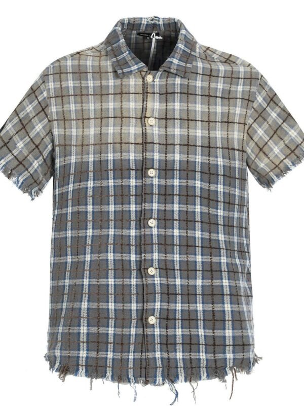 TrendMaster Men's Frayed Hem Plaid Check Short Sleeve Shirt