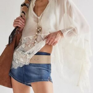 Sara Rue Lace V-Neck Ruffle Long Sleeve Cover-Up