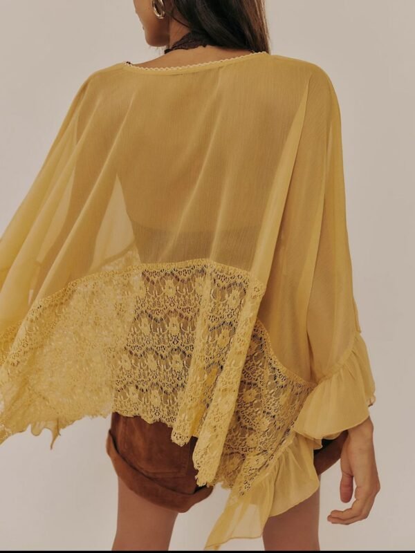 Sara Rue Lace V-Neck Ruffle Long Sleeve Cover-Up - Image 8