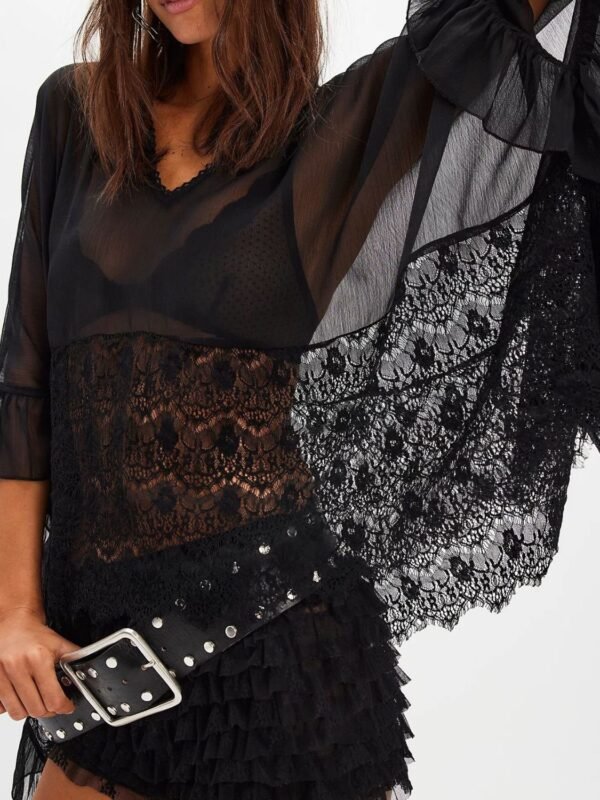 Sara Rue Lace V-Neck Ruffle Long Sleeve Cover-Up - Image 4