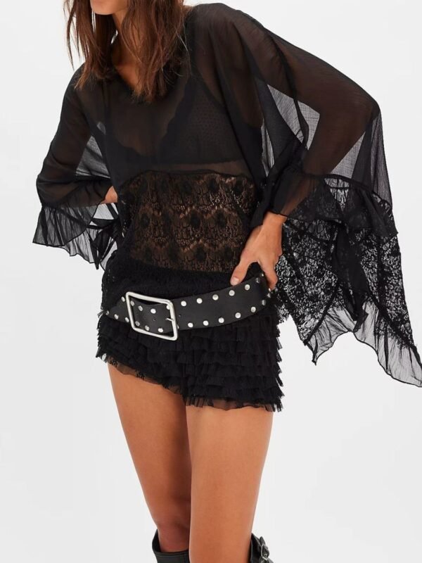 Sara Rue Lace V-Neck Ruffle Long Sleeve Cover-Up - Image 9