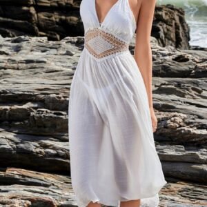 TrendyFiber Crochet Waist Halter Sleeveless Cover-Up Dress
