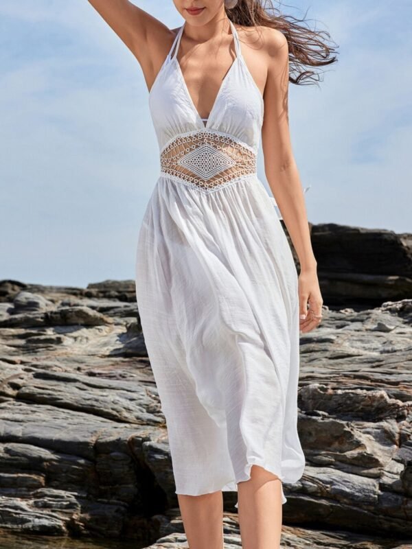 TrendyFiber Crochet Waist Halter Sleeveless Cover-Up Dress - Image 3