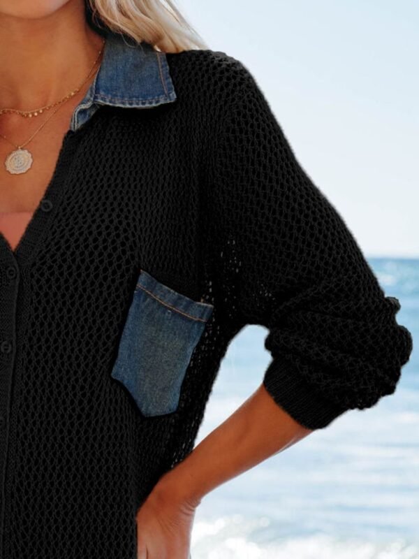 Aimee Side Slit Openwork Collared Neck Cover-Up - Image 2