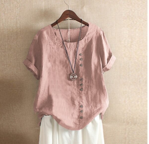 Retro Plus Size Casual Loose Cotton And Linen Short-sleeved Pullover T-shirt - Image 4