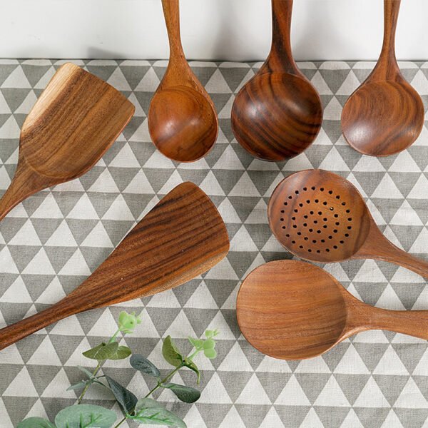 Teak Unlacquered Solid Wood Spatula Non-Stick Wok Stir-Fry Spatula - Image 2