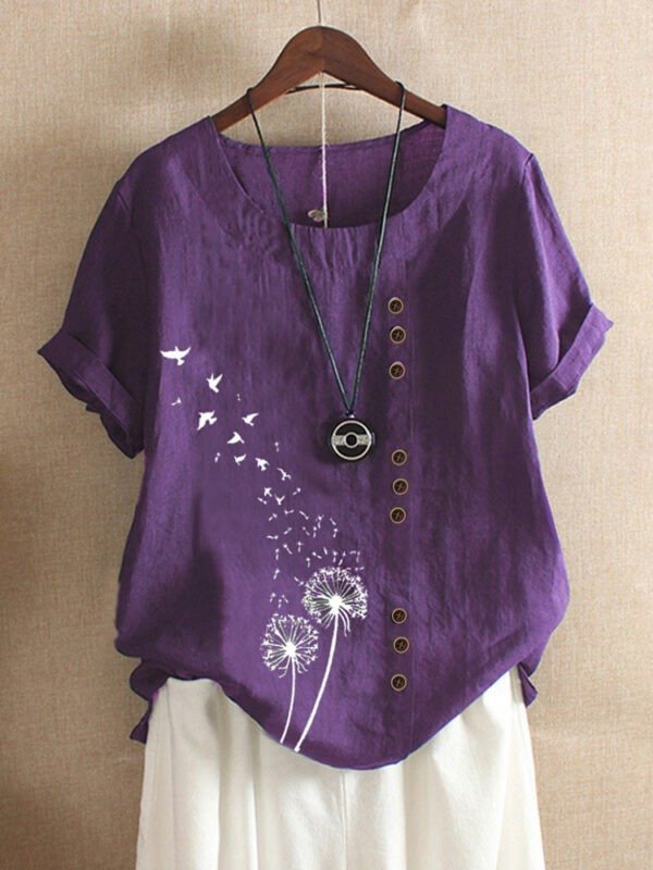 Retro Plus Size Casual Loose Cotton And Linen Short-sleeved Pullover T-shirt - Image 8