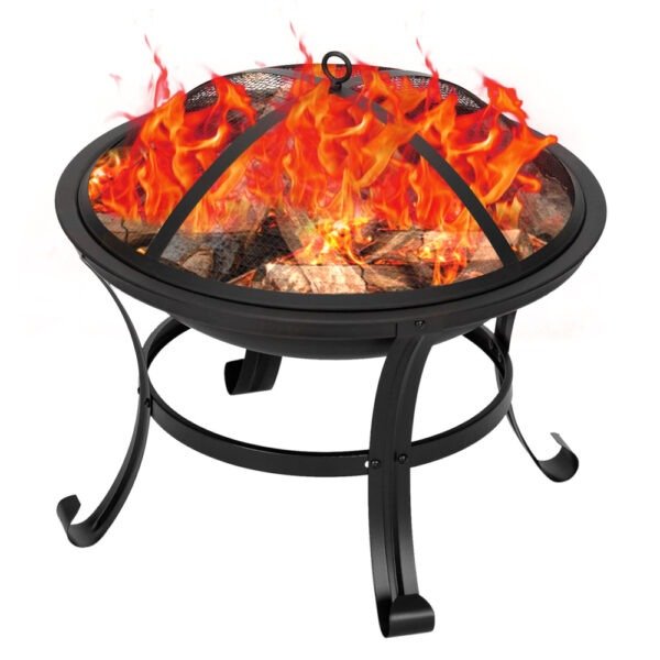 22in Wrought Iron Round Bent Leg Black Firewood Brazier - Image 3
