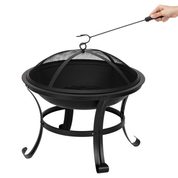 22in Wrought Iron Round Bent Leg Black Firewood Brazier - Image 7