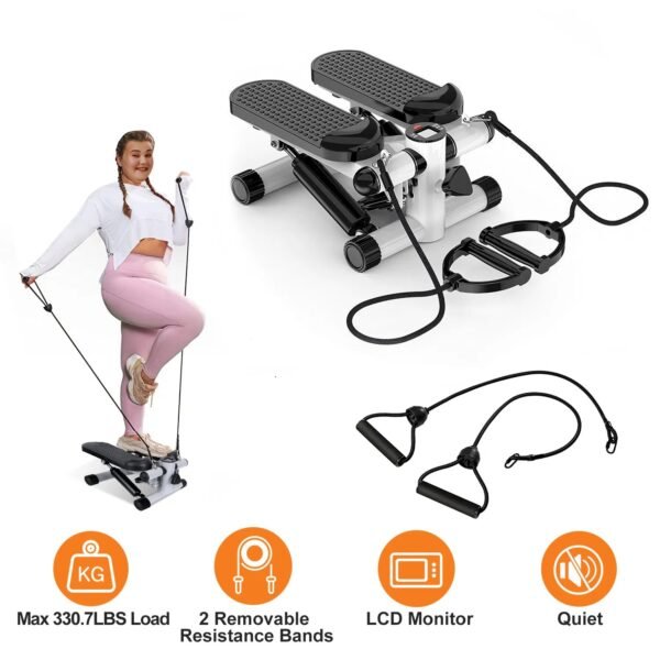 Exercise Stepper For Women Mini Fitness Stepper With 2 Resistance Bands LCD Monitor Max 330.7LBS Load Stair Stepper Quiet Stepper - Image 6