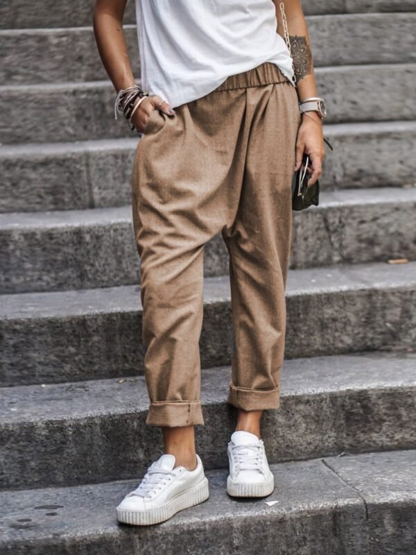 Women's Casual Pants With Pockets Elastic High Waist Harem Trousers Fashion Streetwear Clothing - Image 8
