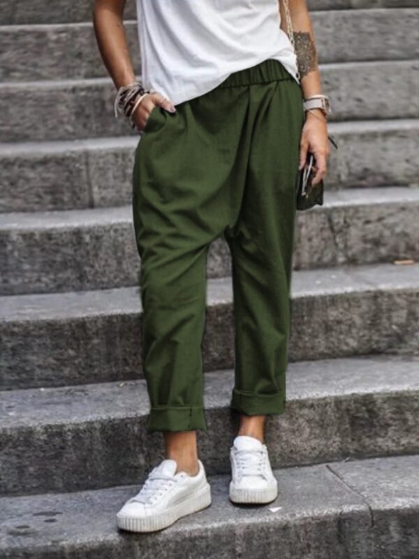 Women's Casual Pants With Pockets Elastic High Waist Harem Trousers Fashion Streetwear Clothing - Image 3