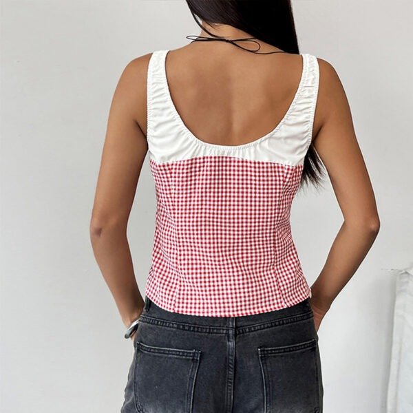 Casual Vest Elastic Lace Plaid Stitching Vest - Image 3
