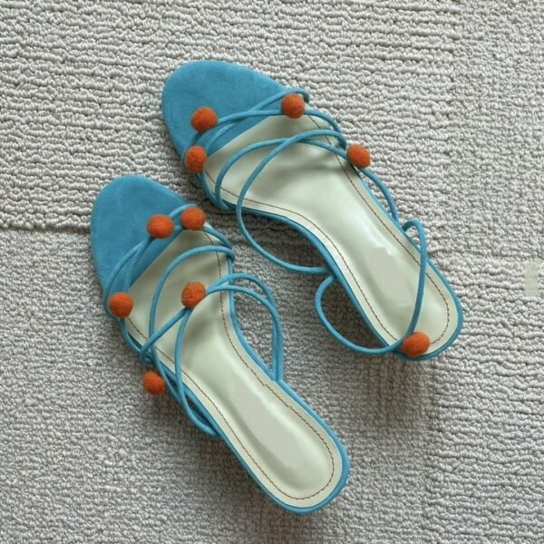 French Genuine Leather Niche Ball Lace-up High-heeled Sandals Thin Strap Open Toe - Image 4