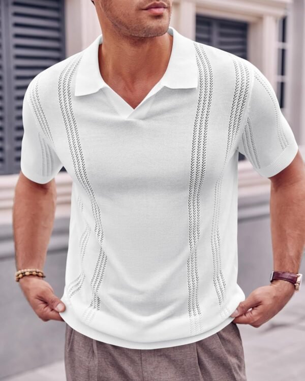 European And American Fashion Men's Knitted Polo Shirt Short Sleeve V-neck Hollow - Image 4