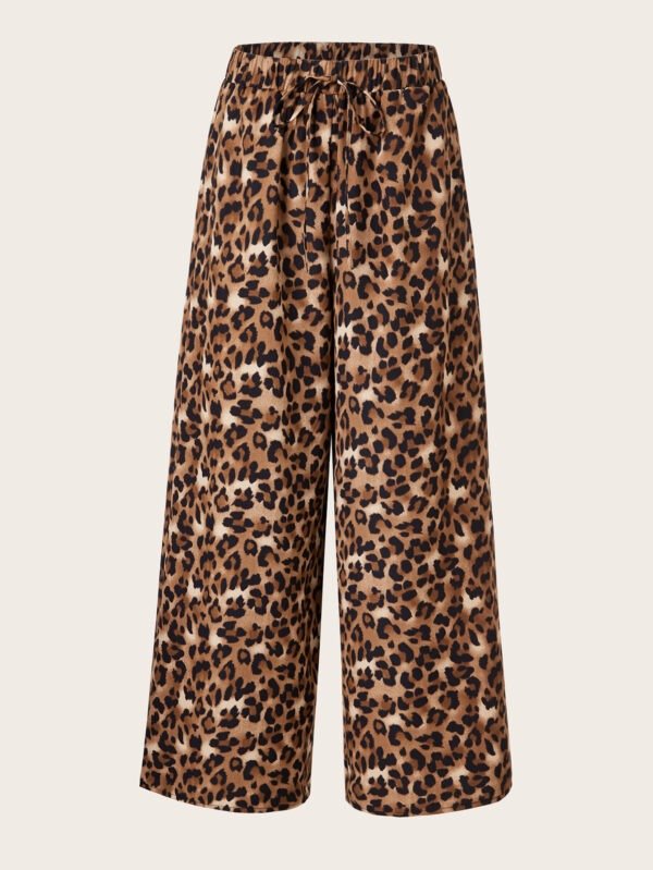 Women's Plus Size Leopard Print Wide Leg Pants - Elastic Waist, Loose Fit Casual Straight Leg Trousers For Spring Summer Fall, Lightweight Polyester Blend, Perfect For Beach Or Outdoor Outings - Image 6