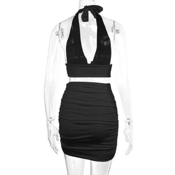 Dress Suits For Women Halter Lace-up Hip Top And Pleated Hip-covering Skirt - Image 4