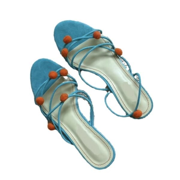 French Genuine Leather Niche Ball Lace-up High-heeled Sandals Thin Strap Open Toe - Image 2