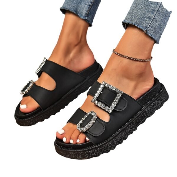 Fashion Rhinestone Belt Buckle Platform Sandals - Image 3