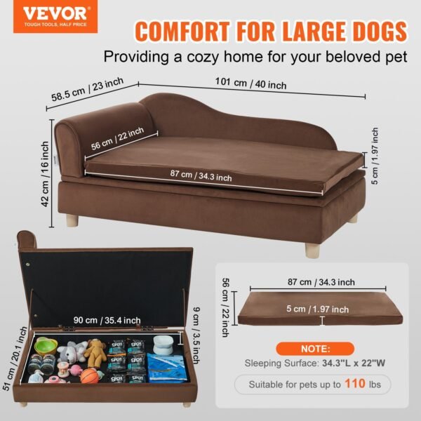 VEVOR Pet Sofa, Dog Couch For Large-Sized Dogs And Cats, Soft Velvety Dog Sofa Bed, 110 Lbs Loading Cat Sofa, Dark Brown - Image 4