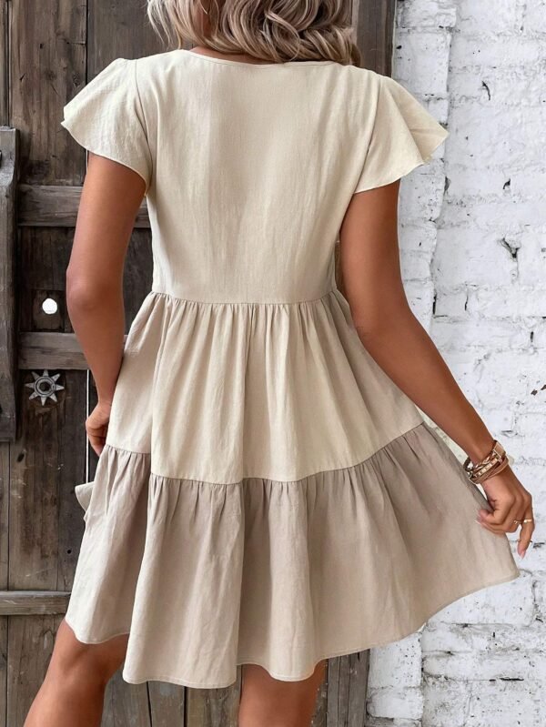 Colorblock Keyhole Neckline Ruffle Hem Smock Dress - Image 4