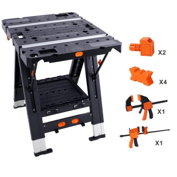 Portable Folding Workbench, Sawhorse And Workbench In One, Heavy-duty, With 2 Clamps - Image 9